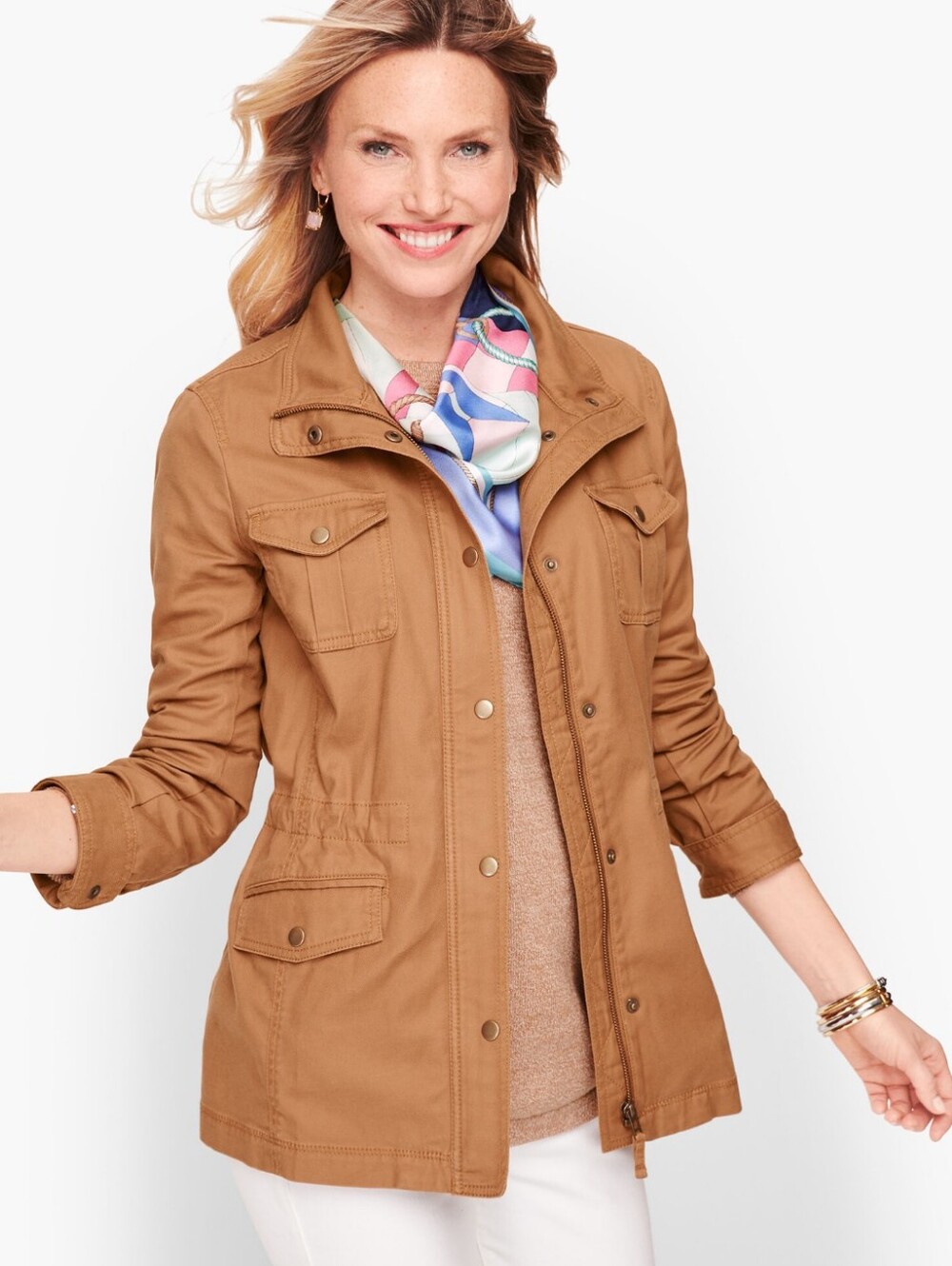 Talbots Women's Tan Utility Jacket Safari Twill Pocket Size 1X Chore Coat
